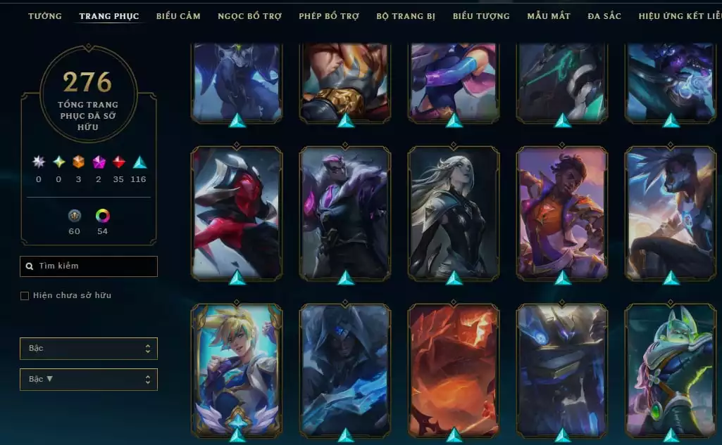 Ảnh 276 skin Full champ + urank