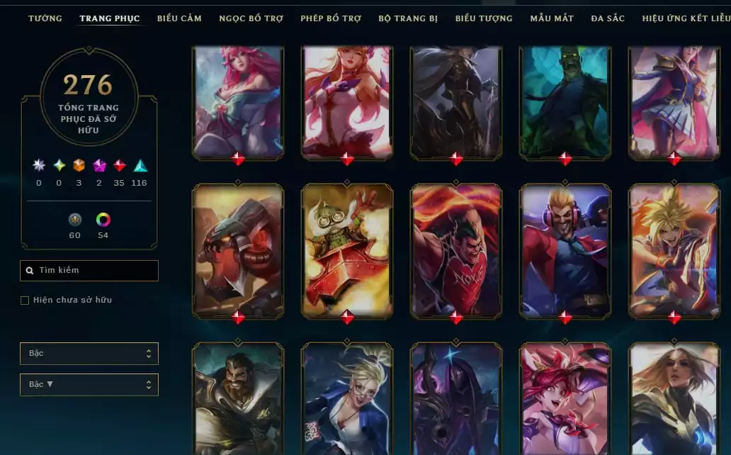 Ảnh 276 skin Full champ + urank