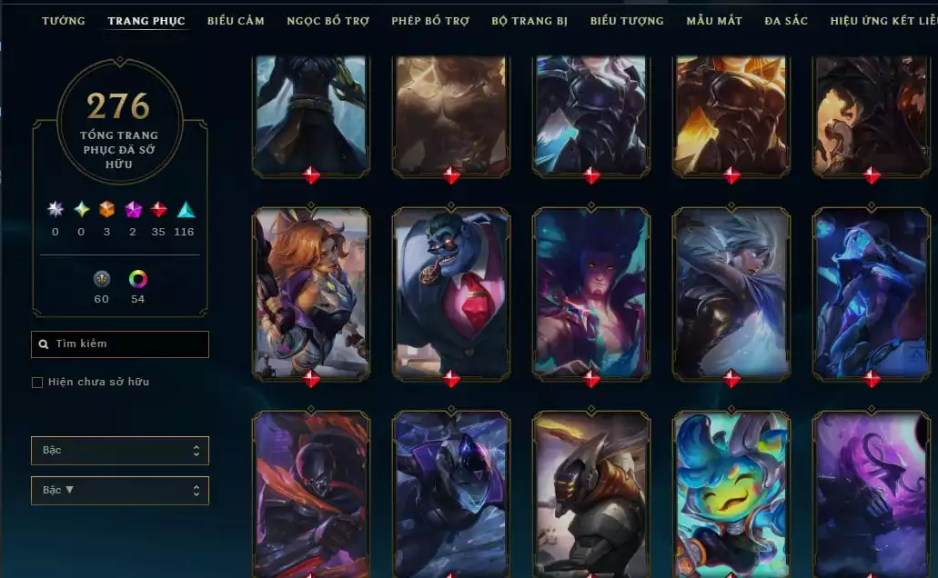 Ảnh 276 skin Full champ + urank