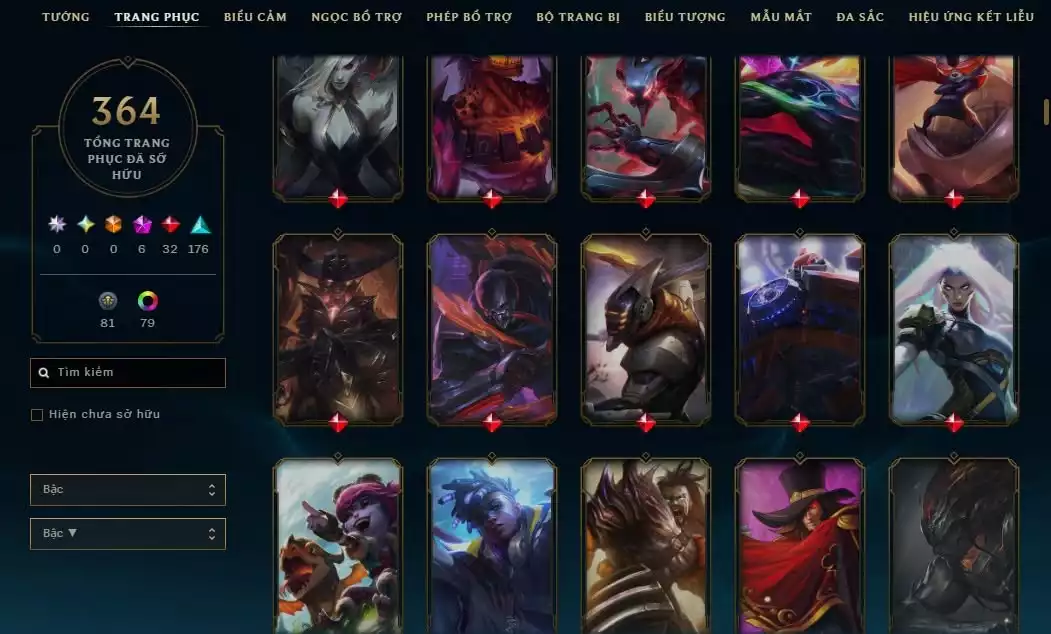 Ảnh 364 skin + Full champ + urank đẹp