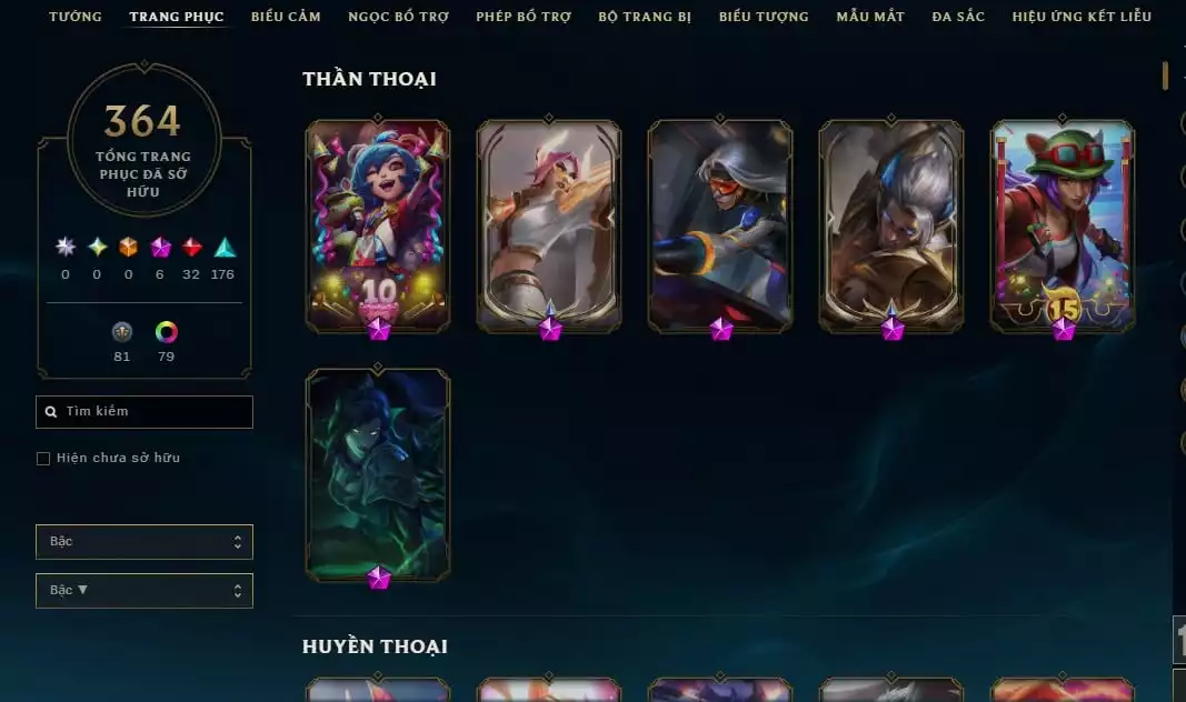 364 skin + Full champ + urank đẹp