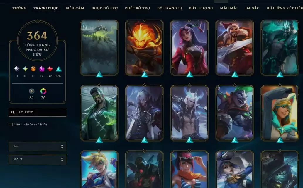 Ảnh 364 skin + Full champ + urank đẹp