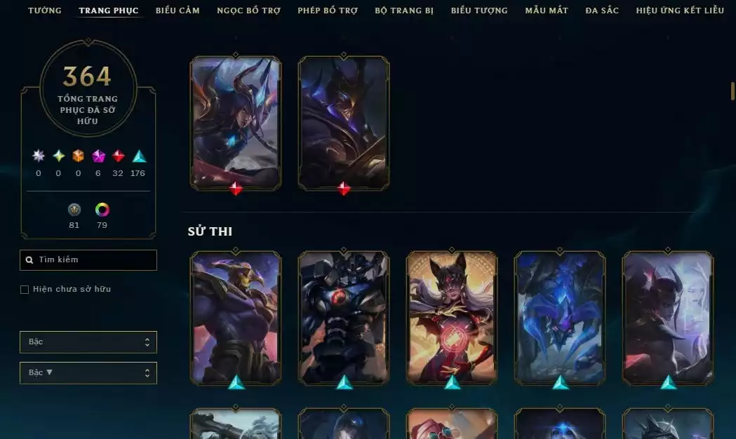 Ảnh 364 skin + Full champ + urank đẹp