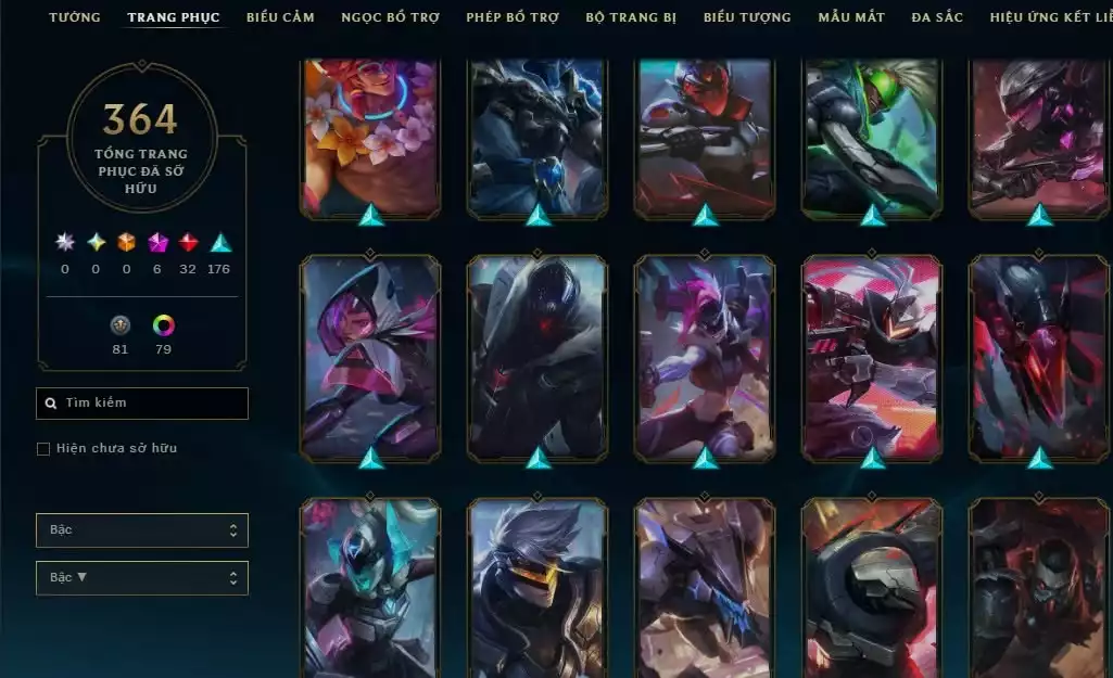 Ảnh 364 skin + Full champ + urank đẹp