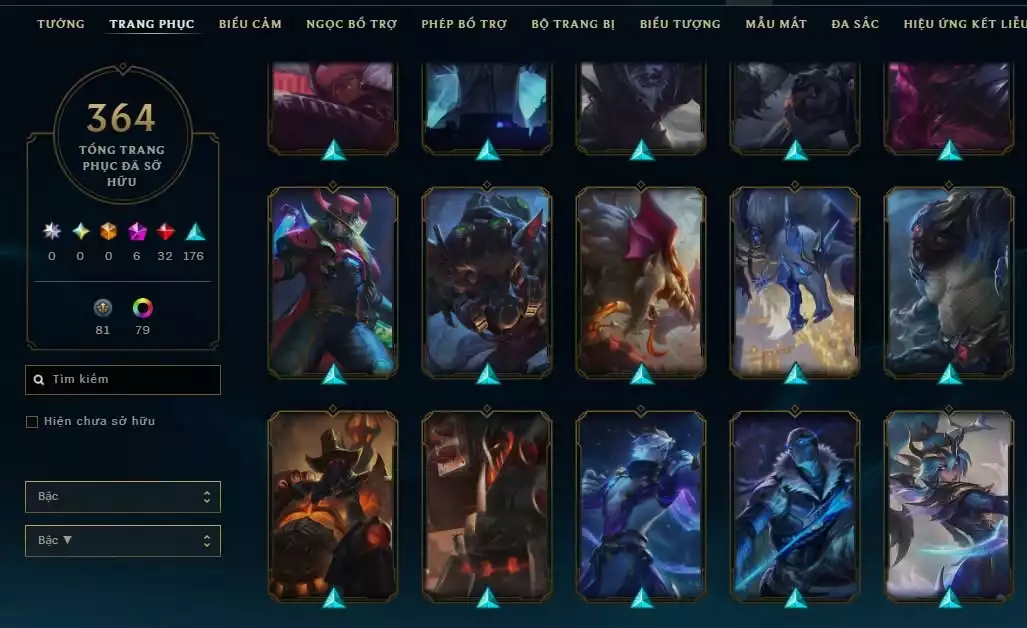 Ảnh 364 skin + Full champ + urank đẹp