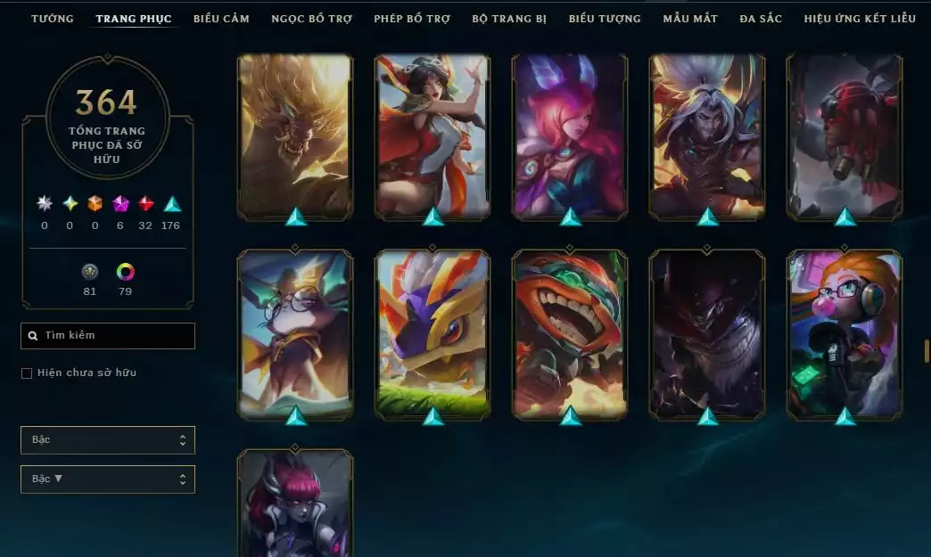 Ảnh 364 skin + Full champ + urank đẹp