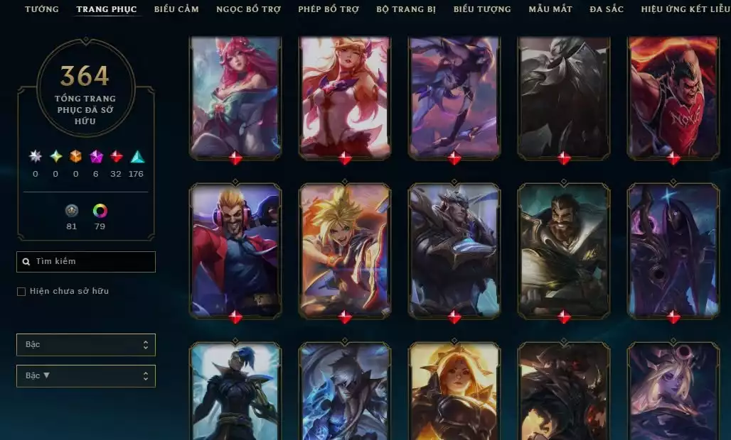 Ảnh 364 skin + Full champ + urank đẹp