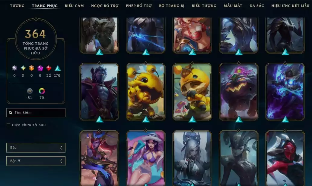Ảnh 364 skin + Full champ + urank đẹp