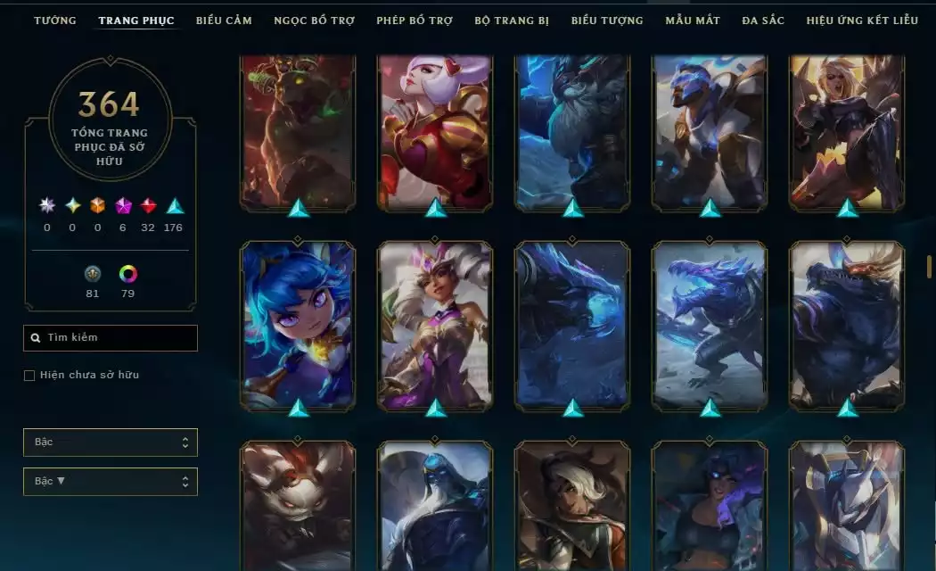 Ảnh 364 skin + Full champ + urank đẹp