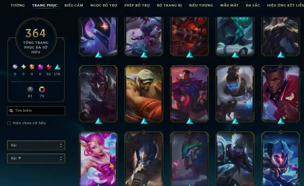 Ảnh 364 skin + Full champ + urank đẹp