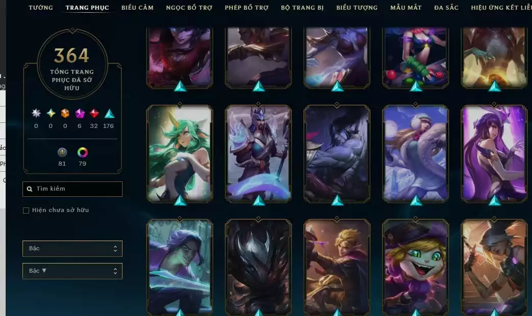 Ảnh 364 skin + Full champ + urank đẹp